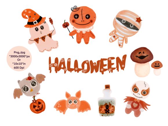 Download Halloween Dolls Watercolor (Clipart) - Halloween dolls Collection